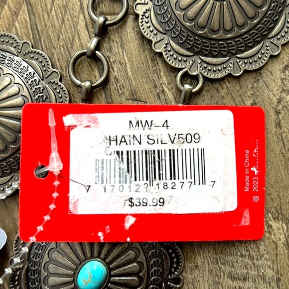 Montana West Linked Concho Chain Belt, antique silver tone,faux turquoise stones - Picture 8 of 8